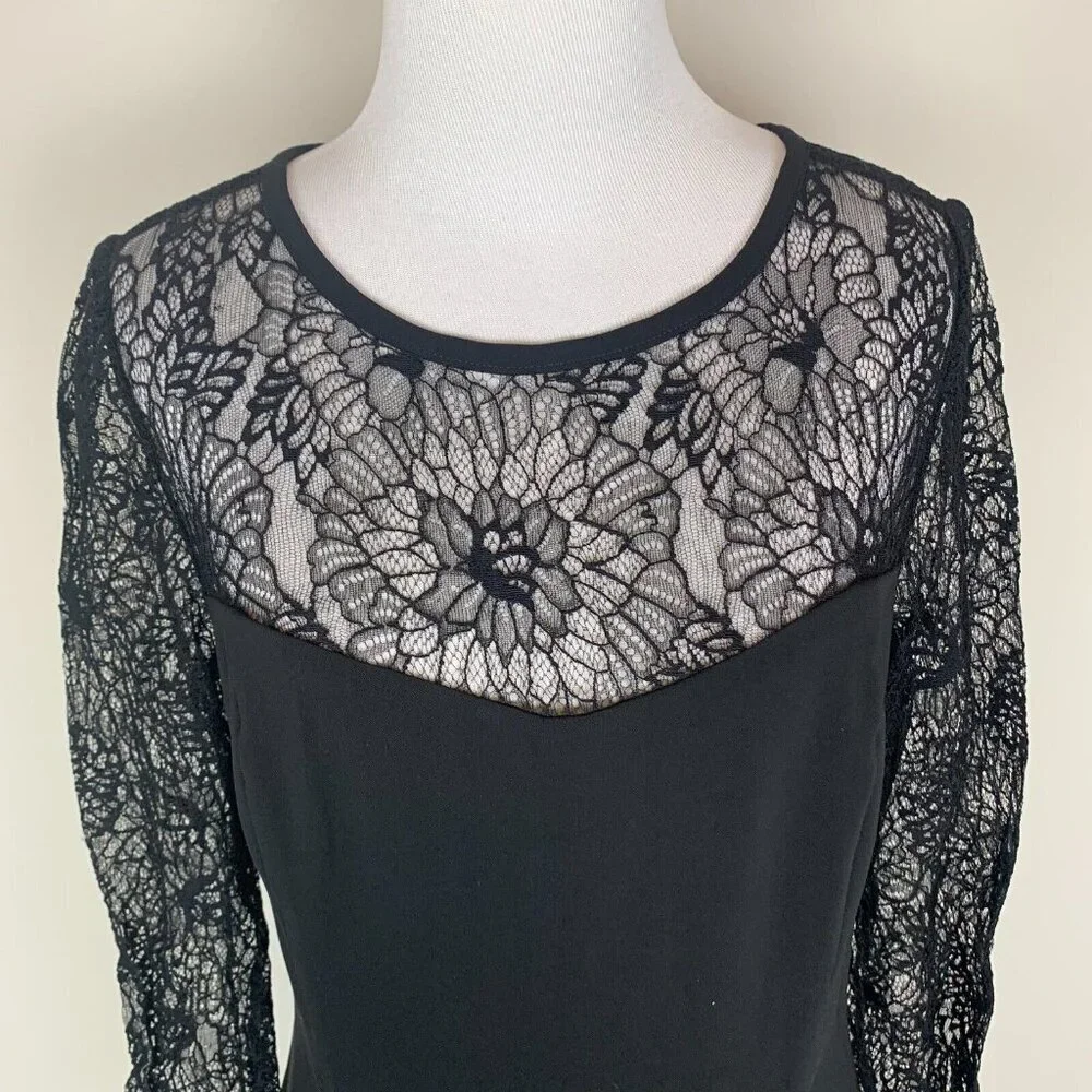 Laundry by Shelli Segal Womens Lace Little Black Dress Size 8 Long Sleeve Zip - Picture 3 of 8
